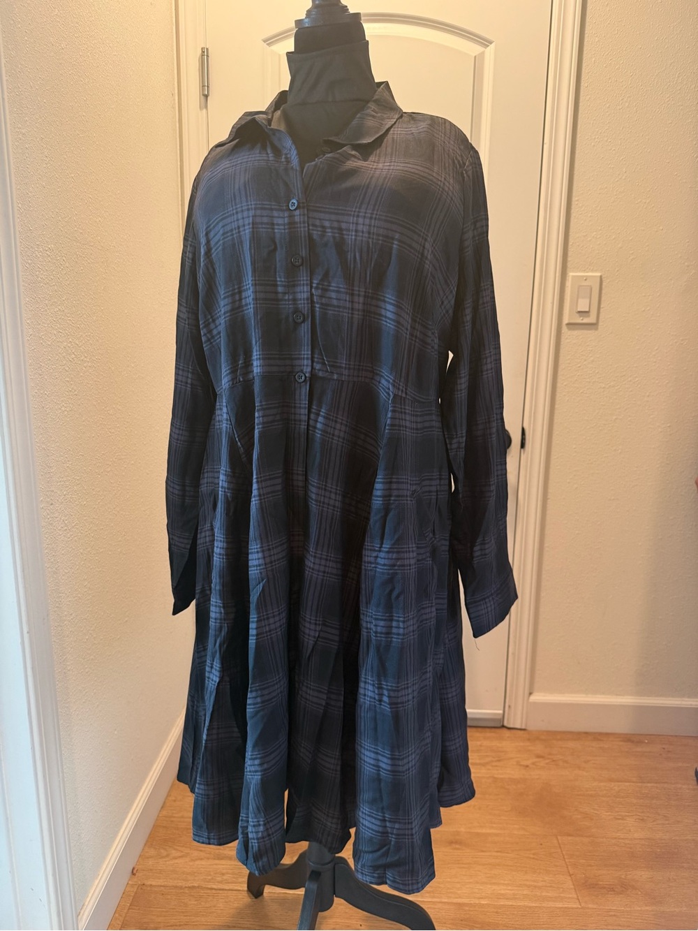 Torrid Black/Gray Plaid Button-Front Shirt Dress Gothic